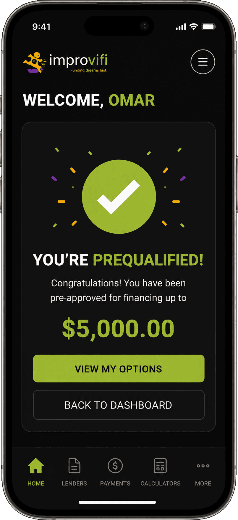 Improvifi app on phone